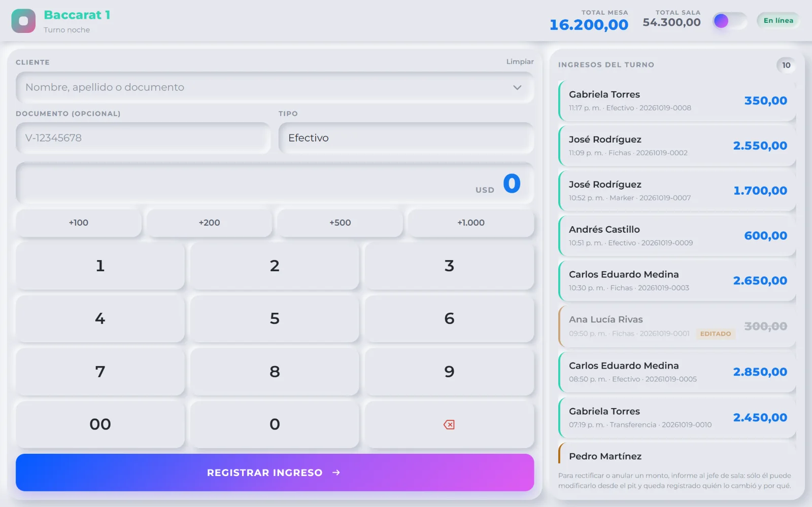 La tablet de una mesa registrando ingresos